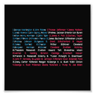 Impression Photo Liste 46 présidents américains des États-Unis s'am