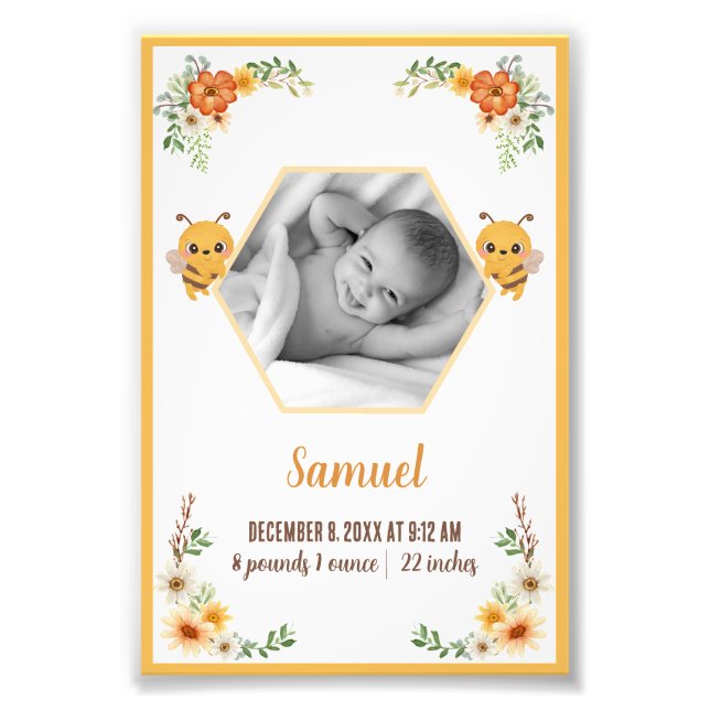 Impression Photo Little Bee Baby Stats de naissance (Devant)