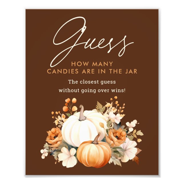 Impression Photo Little Pumpkin Baby Shower Guessing Game Sign (Devant)