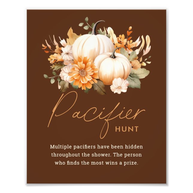 Impression Photo Little Pumpkin Pacifier Hunt Baby Shower Sign (Devant)