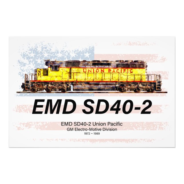 Impression Photo Locomotive diesel EMD SD40-2. drapeau américain (Devant)
