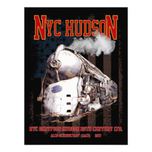 Impression Photo Locomotive NYC Dreyfuss Hudson. Drapeau américain