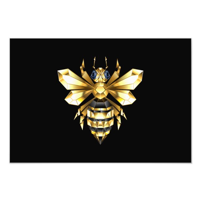 Impression Photo Logo Faux Gold Foil Bee Polygonal sur Noir (Devant)