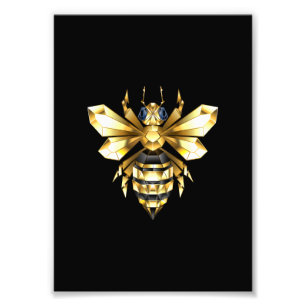 Impression Photo Logo Faux Gold Foil Bee Polygonal sur Noir