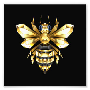 Impression Photo Logo Faux Gold Foil Bee Polygonal sur Noir