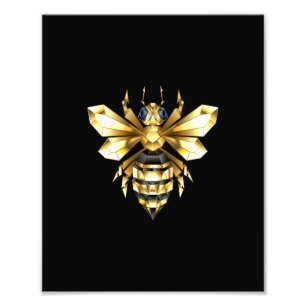 Impression Photo Logo Faux Gold Foil Bee Polygonal sur Noir