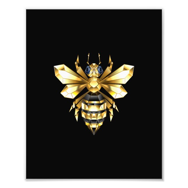 Impression Photo Logo Faux Gold Foil Bee Polygonal sur Noir (Devant)
