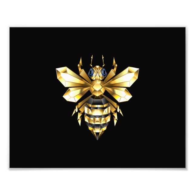 Impression Photo Logo Faux Gold Foil Bee Polygonal sur Noir (Devant)