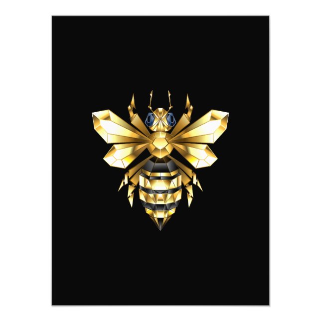 Impression Photo Logo Faux Gold Foil Bee Polygonal sur Noir (Devant)