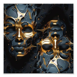 Impression Photo L'or futuriste et l'art facial Abstrait noir