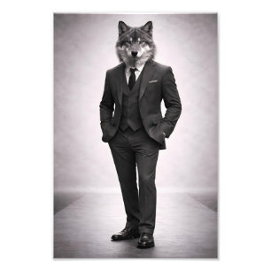 Impression Photo Loup Élégant en Costume Classique Portrait