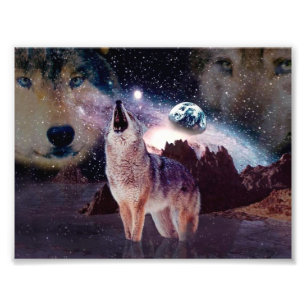 Impression Photo Loup hurlant à travers l'univers