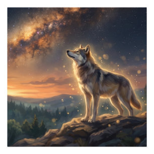 Impression Photo Loup solitaire sous le ciel étoilé de la Voie lact
