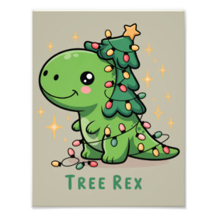 Impression Photo Lumière de dinosaure de Noël Fête drôle d'arbre Re