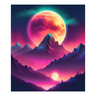 Impression Photo lune montante entre les montagnes