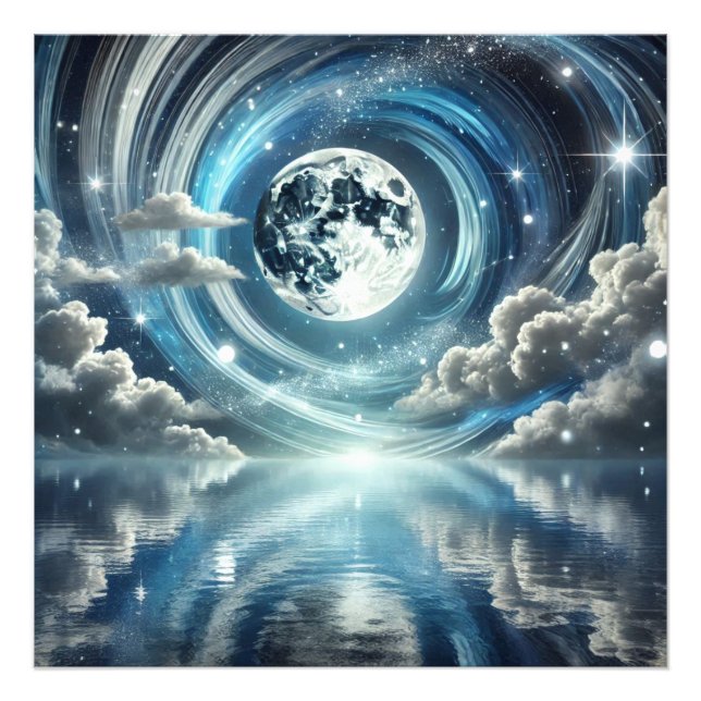 Impression Photo Lune reflétant la lumière bleue (Devant)