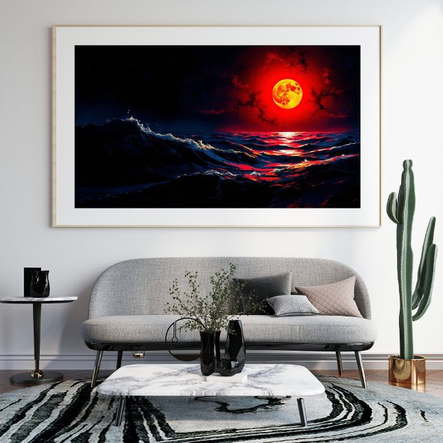 Impression Photo Lune rouge au-dessus de la mer tempétueuse Imagina (Créateur téléchargé)