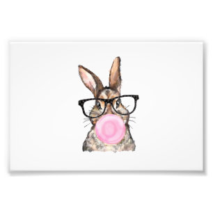 Impression Photo Lunettes de lapin mignon Bubble Gum Fête de Pâques