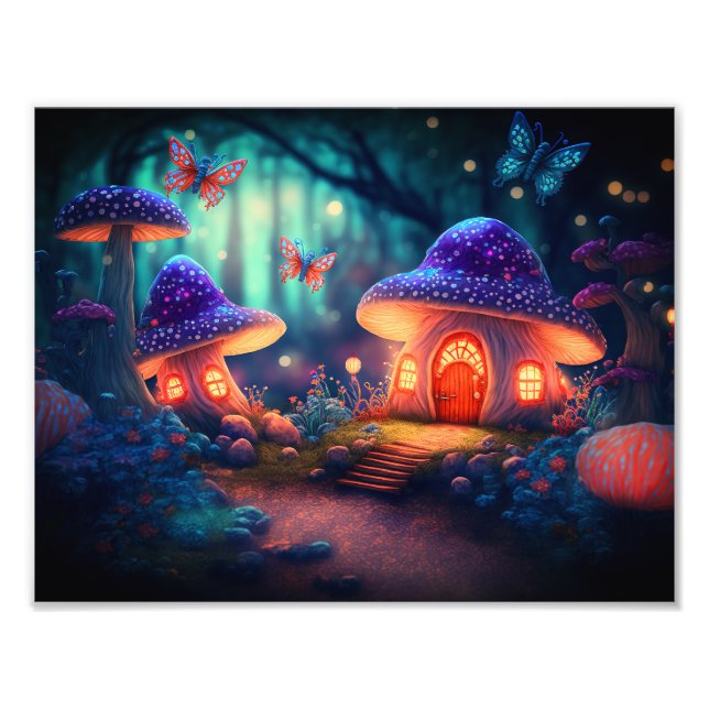 Impression Photo Magique Fairy Garden Papillons Champignons Cottage (Devant)