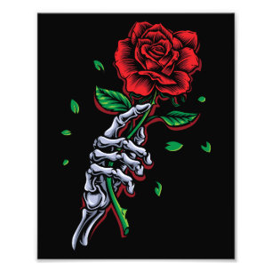 Impression Photo Main de squelette Rose rouge fleur