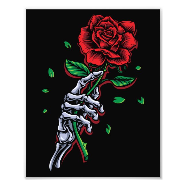 Impression Photo Main de squelette Rose rouge fleur (Devant)