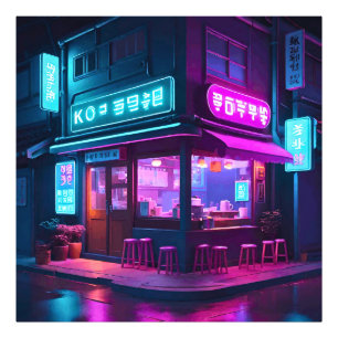 Impression Photo Maison de café néon coréenne LoFi Art