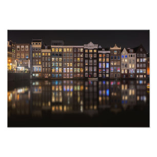 Impression Photo Maisons d'Amsterdam avec les lumières colorées