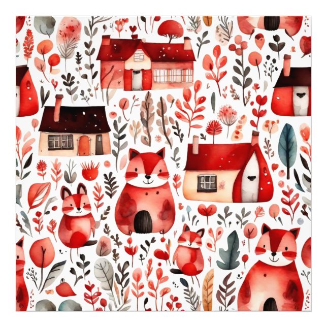 Impression Photo Maisons rouges et maisons mignonnes Feuille de pap (Devant)