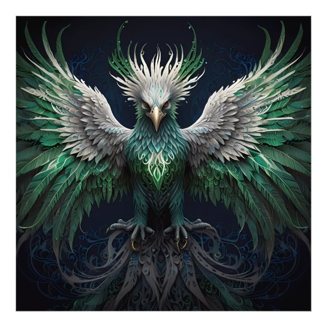 Impression Photo Majestic Green & White Phoenix Bird (Devant)