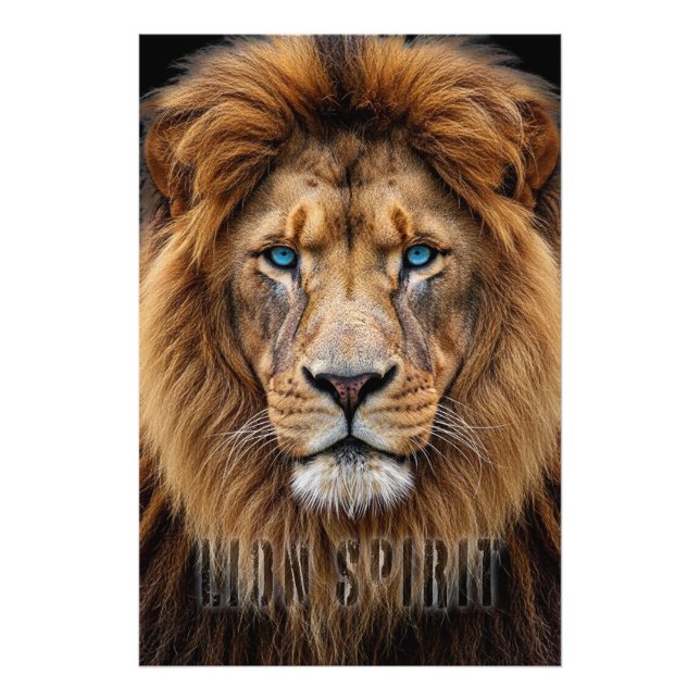 Impression Photo Majestic Lion Face with Blue Eyes | Wildlife Anima (Devant)