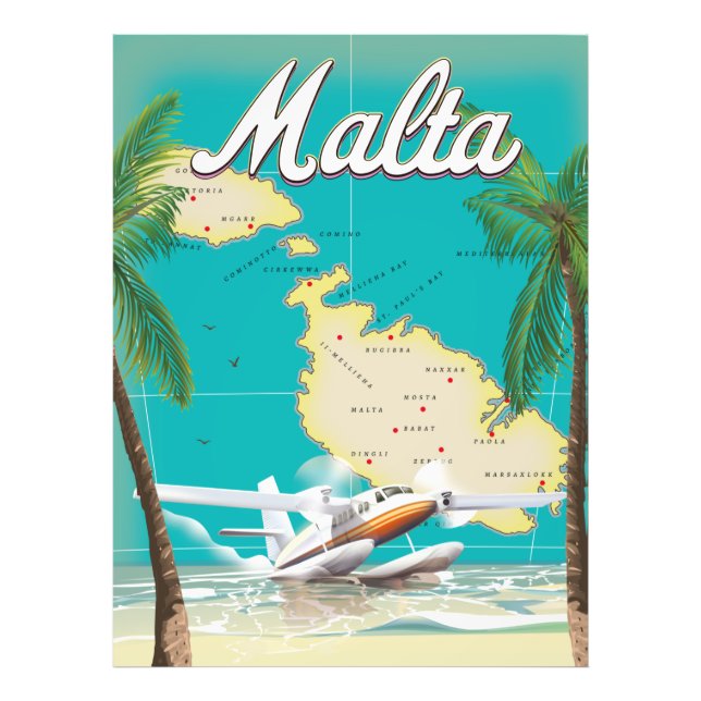 Impression Photo Malte plage et carte affiche voyage (Devant)