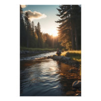 *~* Man Fishing Stream Nature AP49 Pine