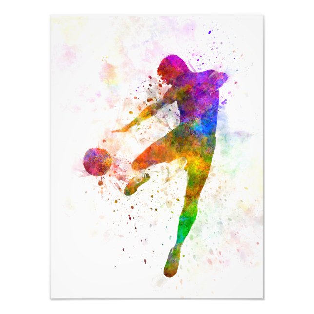 Impression Photo man soccer football player flying kicking (Devant)