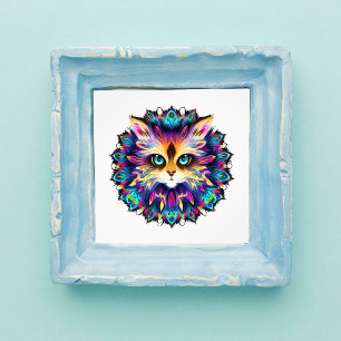 Impression Photo Mandala avec portrait de chat mignon et duveteux