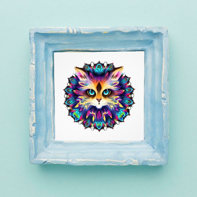 Impression Photo Mandala avec portrait de chat mignon et duveteux (Mandala with cute furry Cat portrait. Photo Print)