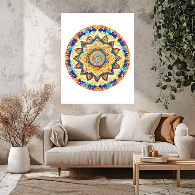 Impression Photo Mandala Flower Magic Blue Aquarelle (Mandala Flower Magic Blue Watercolor Photo Print)