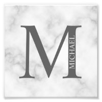 Marbre blanc Monogramme personnalisé et nom