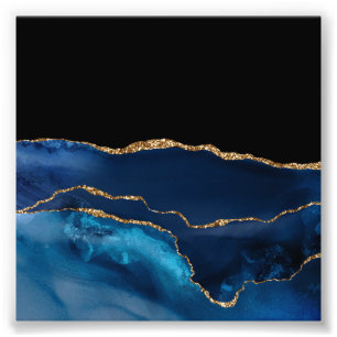 Impression Photo Marbre d'agate bleue brillant paillettes dorées ch