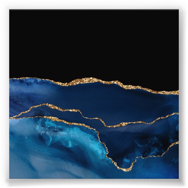 Impression Photo Marbre d'agate bleue brillant paillettes dorées ch (Devant)