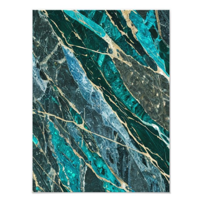 Impression Photo Marbre Luxueux Turquoise et Or (Devant)