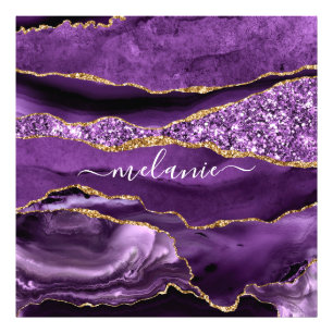 Impression Photo Marbre Parties scintillant or violet Nom personnal