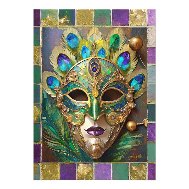 Impression Photo Mardi Gras Gold Ceramic Peacock Feature Masque (Devant)