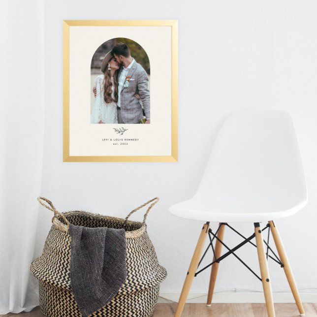 Impression Photo Mariage Famille Minimaliste de Verdure  (A minimal wedding print with greenery leaves and simply typography and boho arch photo.)