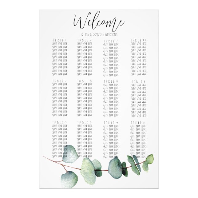 Impression Photo Mariage simple feuille d'eucalyptus carte de siège (Devant)
