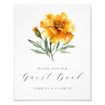Marigold Yellow Floral Wedding Guest Book Sign