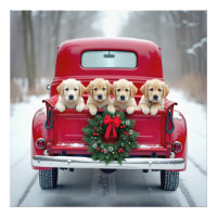 Marionnettes Golden Retriever en Camion de Noël