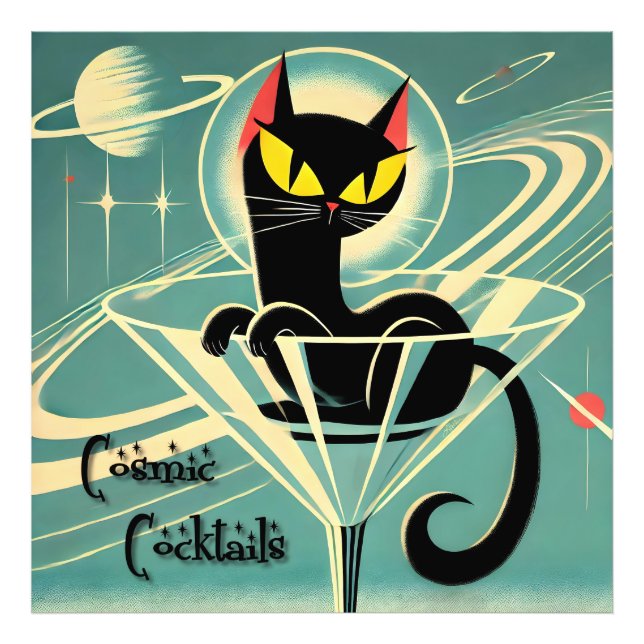Impression Photo Martini Black Cat Futuriste Atomique Espace (Devant)