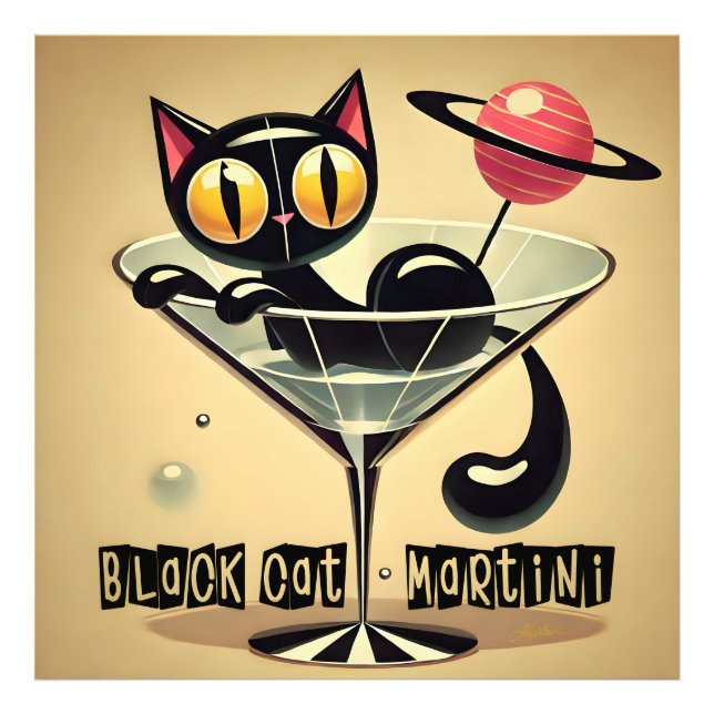 Impression Photo Martini Black Cat Futuriste Atomique Espace (Devant)