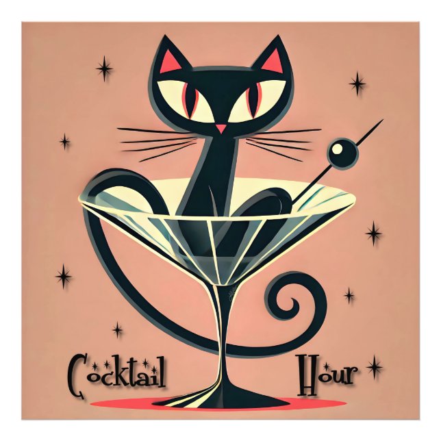 Impression Photo Martini Black Cat Futuriste Atomique Espace (Devant)