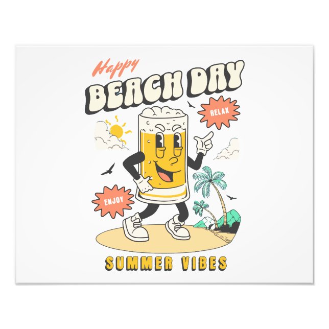 Impression Photo Mascotte rétro plage et Surf -1 (Devant)